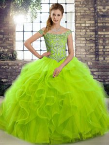 Exceptional Brush Train Ball Gowns Ball Gown Prom Dress Off The Shoulder Tulle Sleeveless Lace Up