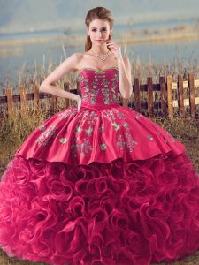Perfect Ball Gowns Sweet 16 Dress Coral Red Sweetheart Fabric With Rolling Flowers Sleeveless Lace Up