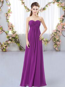 Extravagant Purple Empire Chiffon Sweetheart Sleeveless Ruching Floor Length Zipper Quinceanera Court of Honor Dress