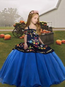 Eye-catching Straps Sleeveless Lace Up Girls Pageant Dresses Blue Organza