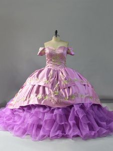 Lavender Sleeveless Beading and Embroidery and Ruffles Lace Up 15 Quinceanera Dress