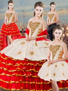 White And Red Sweetheart Lace Up Beading and Ruffled Layers Sweet 16 Quinceanera Dress Sleeveless