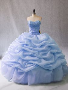 Smart Light Blue 15th Birthday Dress Sweet 16 and Quinceanera with Beading and Pick Ups Sweetheart Sleeveless Lace Up