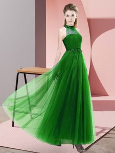 Suitable Beading and Appliques Damas Dress Green Lace Up Sleeveless Floor Length
