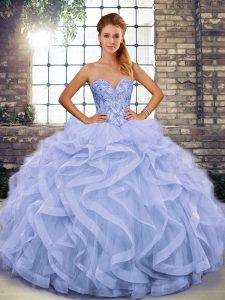 Sweetheart Sleeveless Lace Up Sweet 16 Dress Lavender Tulle