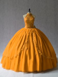 Orange Tulle Lace Up Quinceanera Gowns for Sweet 16 and Quinceanera