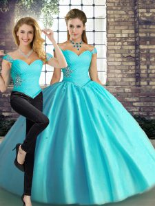 Most Popular Tulle Sleeveless Floor Length Quinceanera Dress and Beading