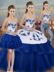 Luxurious Royal Blue Lace Up Sweet 16 Dress Embroidery and Bowknot Sleeveless Floor Length