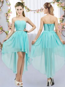 Inexpensive High Low Aqua Blue Quinceanera Court of Honor Dress Sweetheart Sleeveless Lace Up