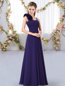 Purple Vestidos de Damas Wedding Party with Hand Made Flower Straps Sleeveless Lace Up