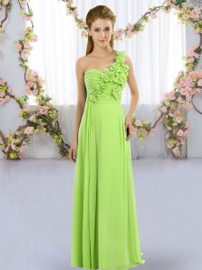 Best Selling Sleeveless Chiffon Floor Length Lace Up Quinceanera Court of Honor Dress in with Hand Made Flower