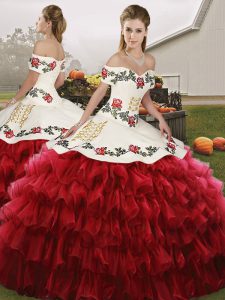 Off The Shoulder Sleeveless Lace Up Sweet 16 Dresses Wine Red Organza