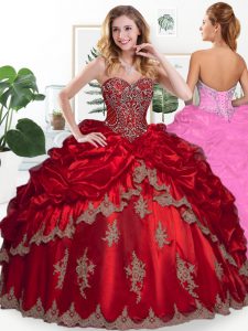 Enchanting Wine Red Ball Gowns Beading and Appliques and Pick Ups Sweet 16 Dress Lace Up Organza Sleeveless Floor Length