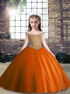 Dynamic Rust Red Sleeveless Appliques Floor Length Little Girl Pageant Gowns