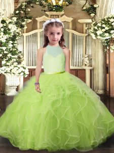 Yellow Green Scoop Backless Ruffles Little Girl Pageant Dress Sleeveless