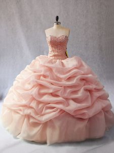 Custom Fit Sleeveless Lace Up Floor Length Beading and Pick Ups 15th Birthday Dress