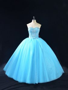 Beading Sweet 16 Dress Baby Blue Lace Up Sleeveless Floor Length