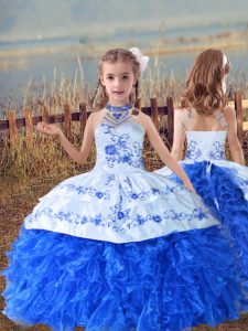 Latest Sleeveless Beading and Embroidery and Ruffles Lace Up Kids Formal Wear