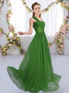 Pretty One Shoulder Sleeveless Lace Up Court Dresses for Sweet 16 Green Chiffon