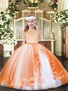 Floor Length Zipper Little Girls Pageant Gowns Orange for Party and Sweet 16 and Wedding Party with Lace