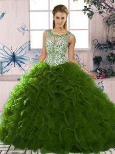 Wonderful Floor Length Ball Gowns Sleeveless Green Quince Ball Gowns Lace Up
