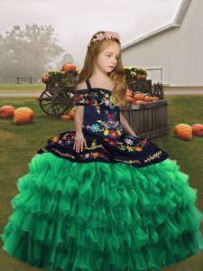 Clearance Floor Length Ball Gowns Sleeveless Green Little Girl Pageant Gowns Lace Up