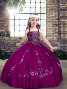 Attractive Floor Length Lace Up Pageant Dress for Womens Fuchsia for Party and Military Ball and Wedding Party with Beading