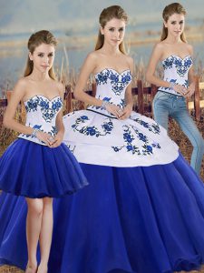 Royal Blue Sweetheart Lace Up Embroidery and Bowknot Sweet 16 Quinceanera Dress Sleeveless
