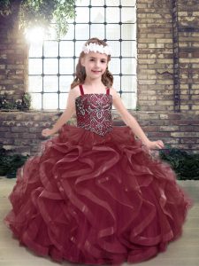 Inexpensive Organza Sleeveless Floor Length Little Girl Pageant Dress and Beading and Ruffles