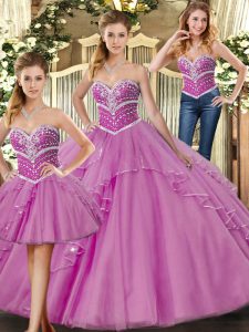 Fancy Beading Sweet 16 Dresses Lilac Lace Up Sleeveless Floor Length