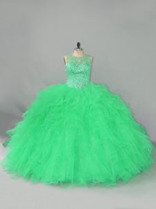 Amazing Green Lace Up Vestidos de Quinceanera Beading and Ruffles Sleeveless Floor Length