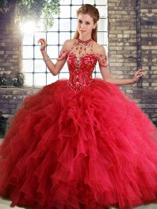 Most Popular Tulle Sleeveless Floor Length 15th Birthday Dress and Beading and Ruffles