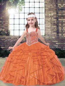 Classical Sleeveless Lace Up Floor Length Beading and Ruffles Little Girls Pageant Gowns