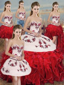 Comfortable Ball Gowns Quinceanera Gown White And Red Sweetheart Organza Sleeveless Floor Length Lace Up