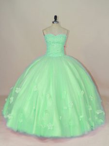 Tulle Sleeveless Floor Length Quinceanera Gowns and Hand Made Flower