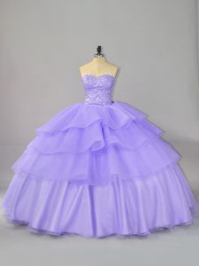Clearance Sleeveless Beading and Ruffled Layers Lace Up Sweet 16 Dress with Lavender