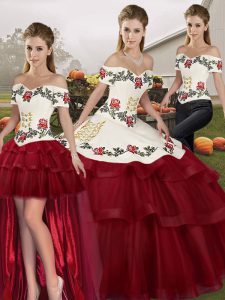Latest Ball Gowns Sleeveless Wine Red Vestidos de Quinceanera Brush Train Lace Up