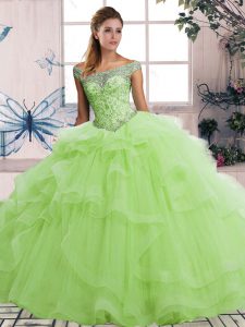 Fantastic Yellow Green Sleeveless Beading and Ruffles Floor Length Quince Ball Gowns