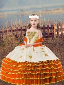 Straps Sleeveless Lace Up Custom Made Pageant Dress Orange Red Organza