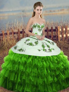 Discount Embroidery and Ruffled Layers and Bowknot Sweet 16 Dresses Green Lace Up Sleeveless Floor Length