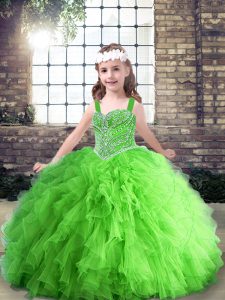 Amazing Tulle Sleeveless Floor Length Little Girls Pageant Dress Wholesale and Beading and Ruffles