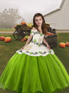 Ideal Floor Length Green Girls Pageant Dresses Straps Sleeveless Lace Up