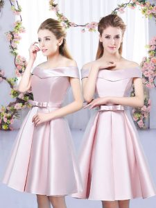 Off The Shoulder Sleeveless Satin Quinceanera Court of Honor Dress Bowknot Lace Up