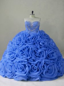 Lace Up Quinceanera Dress Blue for Sweet 16 and Quinceanera with Beading Brush Train