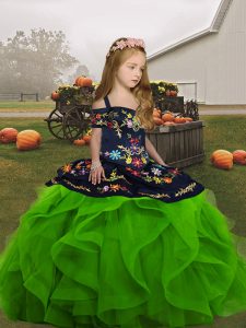 Straps Sleeveless Lace Up Little Girls Pageant Dress Wholesale Green Organza