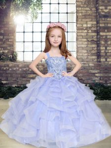 Decent Sleeveless Beading and Ruffles Lace Up Pageant Dress for Girls