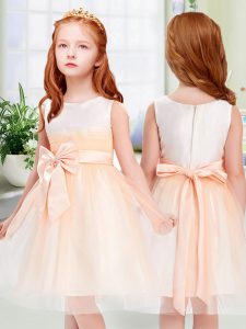 Smart Peach Empire Tulle Scoop Sleeveless Bowknot Knee Length Zipper Little Girls Pageant Dress Wholesale