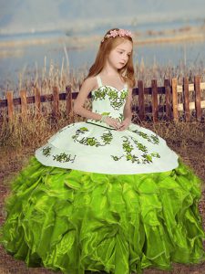 Cheap Embroidery and Ruffles Pageant Dress Womens Yellow Green Lace Up Sleeveless Floor Length