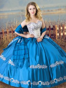 Admirable Sweetheart Sleeveless Satin 15th Birthday Dress Beading and Embroidery Lace Up
