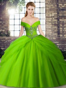 Custom Designed Ball Gowns Beading and Pick Ups Sweet 16 Dresses Lace Up Tulle Sleeveless